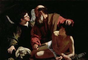 Abraham offrar Isaac av Caravaggio, Michelangelo (1571-1610). Olja på duk, ca 1597-1599, Mått: 116x173. Barbara Piasecka Johnson Collection av Michelangelo Merisi da Caravaggio