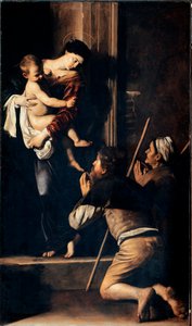 Madonna dei pellegrini även känd som Madonna av Loreto (Madonna des Pelerins eller Madonna de Lorette). Målning av Michelangelo Merisi dit Il Caravaggio (The Caravaggio) (1571-1610) 1603-1605 Dim.260x150 cm Rom, Sant 