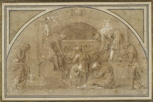 The Entombment (bläck & tvätt, med gouache på papper) av Michelangelo Merisi da Caravaggio