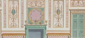 Invändig dekorerad vägg med dörrar och öppen spis, nr. 344-350..., 20 mars 1785. av Michelangelo Pergolesi