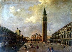 Markusplatsen med Campanile (olja) av Michele (attr. to) Marieschi