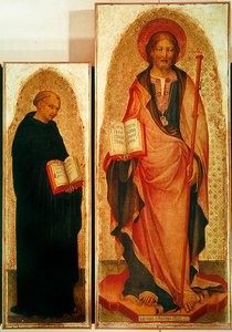 Sankt Jakob med helgon, detalj av Sankt Jakob och Filippo Benizzi, c.1450 (tempera på panel med guld) (detalj av 256989)