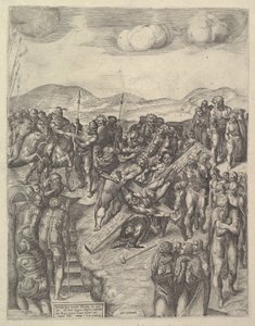 The Crucifixion of Saint Peter, efter Michelangelos fresker i Pauline Chapel, Va..., 1550-60. av Michele Lucchese