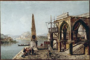 Imaginary View med Obelisk (olja på duk