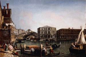 Rialtobron, Venedig med Fondaco dei Tedeschi i förgrunden,