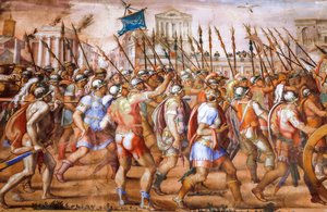 Triumf för konsuln Lucius Aemilius Paulus över Perseus, kung av Makedonien (detalj), omkring 1570 (fresk) av Michele and Rocchetti Jacopo Alberti