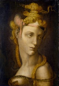 Cleopatra av Tosini, Michele, Circle of (1503-1577). Olja på duk, storlek: 37x25,7,, Poldi Pezzoli-museet, Milano