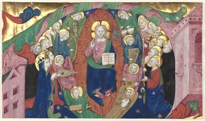 Fragment av en historisk initial från en körbok: Kristus i majestät, ca. 1400. av Michelino Molinari da Besozzo
