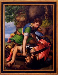 ""David och Goliat"" Målning av Michiel Coxcie