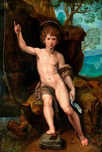 ""Representation of Saint John the Baptist"" (Saint John the Baptist) Målning av Michael Coxcie (Michiel Coxien) (De Coxien, De Coxcie, Coxius, Van Coxcie och Coxie) (1499-1592) 1500-talet Olja på trä Dim 104x73 cm Privat samling