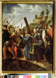 Kristus som bär korset. (Kristus bär korset). Målning av Michael Sittow (1460 eller 1468-1525). Olja på duk, 37,5 x 28,3 cm, ca 1518-1525. Holländsk konst, renässans. Pushkin Museum of Fine Arts, Moskva.