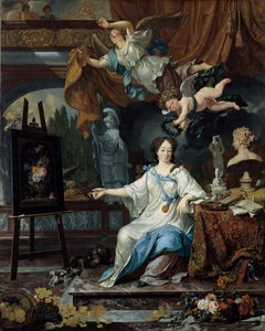 Allegoriskt porträtt av en konstnär i hennes studio, c.1675-1685