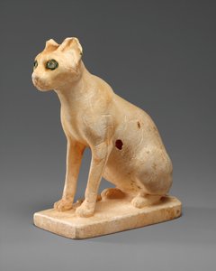 Kosmetiskt kärl i form av en katt, ca 1990–1900 f.Kr. (målad travertin, koppar, kvartskristall)
