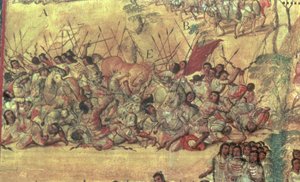 Slaget i staden Cholula mellan spanjorerna och indianerna i oktober 1519
