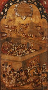 Erövringen av Mexiko, panel VII, ca 1696-1715 (måla på trä)