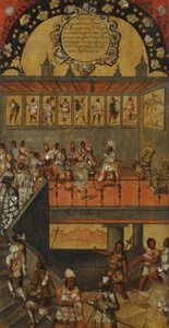 Erövringen av Mexiko, Panel XII, ca 1696-1715 (måla på trä) av Miguel Gonzalez