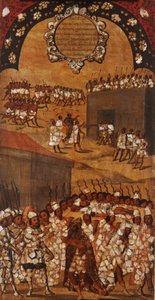Erövringen av Mexiko, Panel XVII, ca 1696-1715 (måla på trä)