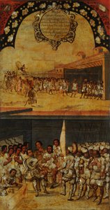 The Conquest of Mexico, Panel XV, c.1696-1715 (måla på trä) av Miguel Gonzalez