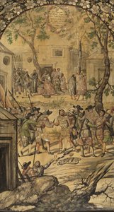 Erövringen av Mexiko av Hernan Cortes par Gonzalez, Miguel och Juan (aktiv Slutet av 1600-talet). Olja på trä, storlek: 97x53