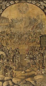 Erövringen av Mexiko av Hernan Cortes par Gonzalez, Miguel och Juan (aktiv Slutet av 1600-talet).