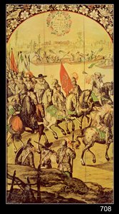 Mötet mellan Hernando Cortes (1485-1547) och Montezuma (1466-1520) 1698