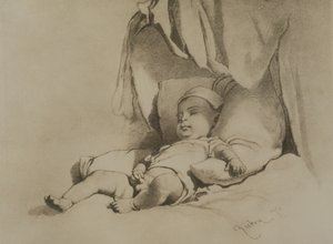 Baby sover på sängen