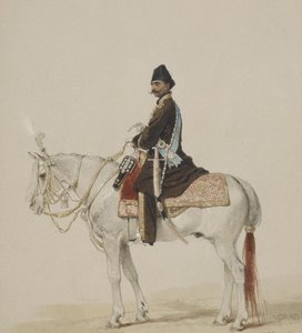 Ridsporträtt av Naser al-Din Shah Qajar 1831-1896, 1873