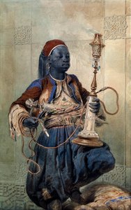 ""Porträtt av Nubian med en vattenpipa"" (Nubian med en vattenpipa) Akvarell av Mihaly Zichy (1827-1906) 1862 Dim 49,5x31 cm Privat samling