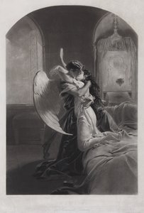 Tamara och Demon. Illustration till dikten Demonen av Mikhail Lermontov, ca. 1880