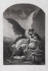 Tamara och Demon. Illustration till dikten Demonen av Mikhail Lermontov, ca. 1880 av Mihaly von Zichy