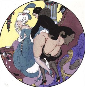 Lärare överfaller sin elev, skylt 26 från The Pleasures of Eros, pub. 1901 i Leipzig (heliogravyr)