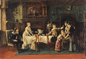 Besöker New Baby, 1800-talet av Mihály Munkácsy