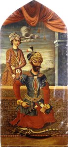 Porträtt av Djingis Khan, med en närvarande ungdom, c.1803-4 av Mihr Ali