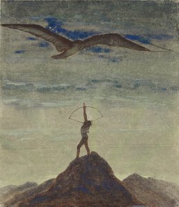 Skyttens tecken (från cykeln ""Zodiac") av Ciurlionis, Mikalojus Konstantinas (1875-1911). Tempera på papper, storlek: 35,3x30,1