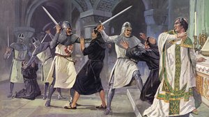 Mordet på Thomas a Becket (färglitografi)