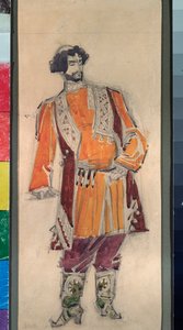 Manlig förberedande kostym för operan ""Tsarens brud"" av Nicholas (Nikolai) Rimsky Korsakov (Rimsky-Korsakov) (1844-1908) (Dräktdesign för operan Tsarens brud av N Rimsky Korsakov (Rimsky) -Korsakov) - Verk av Mikhail Alexander av Mikhail Aleksandrovich Vrubel