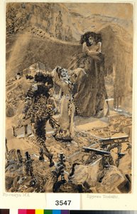 Tamaras dans - Illustration från dikten ""The Demon"" av Mikhail Lermontov (1814-1841) - Konstverk av Mikhail Alexandrovich Vrubel (Vrubel) (1856-1910) av Mikhail Aleksandrovich Vrubel
