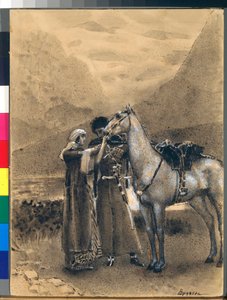 Zara och Ismails farväl - Illustration från dikten "Izmail-bey" (Izmail bey) av Mikhail Lermontov (1814-1841) - Konstverk av Mikhail Alexandrovich Vrubel (Vrubel) (1856-1910) av Mikhail Aleksandrovich Vrubel