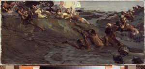 Spelar Naiads and Tritons - Målning av Mikhail Alexandrovich Vrubel (Vrubel) (1856-1910), olja på duk av Mikhail Aleksandrovich Vrubel