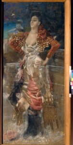 Porträtt av dansaren och skådespelerskan Caroline (Carolina) Otero, känd som La Belle Otero (1868-1965). Courtesan från Belle Epoque. Verk av Mikhail Alexandrovich Vrubel (Vrubel) (1856-1910), pastell på duk av Mikhail Aleksandrovich Vrubel