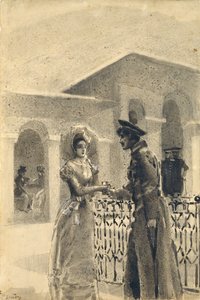 Prinsessan Mary och Grushnitsky. Illustration till romanen A Hero of Our Time av Mikhail Lermontov, 1891 av Mikhail Aleksandrovich Vrubel