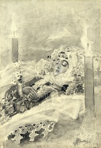 Tamara i kistan. Illustration till dikten Demonen av Mikhail Lermontov, 1890-1891 av Mikhail Aleksandrovich Vrubel
