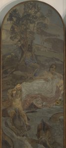 Venus, Amor och Paris Triptyk The Judgment of Paris, centrala delen, 1893 av Mikhail Aleksandrovich Vrubel