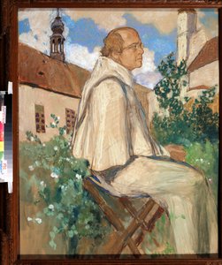 ""Porträtt av Johann Gregor Mendel (1822-1884), tjeckisk munk och botaniker, grundare av genetiken"" Målning av Mikhail Dmitrievich Ezuchevsky (1880-1928) 1926 State Darwin Museum, Moskva