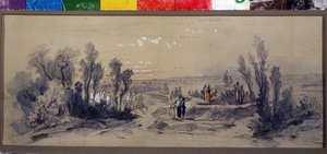 Gardindesign för operan ""Mazepa"" av Piotr Ilitch Tchaikovsky (1840-1893) (gardindesign för operan ""Mazepa"" av P.Tchaikovsky). Verk av Mikhail Ilyich Bocharov (1831-1895). Akvarell på papper av Mikhail Ilyich Bocharov