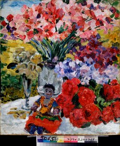 Blommor och en docka - Målning av Mikhail Nikolayevich Yakovlev (1880-1942), olja på duk