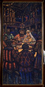 The Wedding of the Grand Duke Vladimir I Svyatoslavich (känd som den stora eller röda solen, 958-1015) (The Wedding of the Grand Duke Vladimir I Svyatoslavich) Bröllopsbankettscen - Målning av Mikhail Nikolayevich Yakovlev (1880-1942), olja på duk, cirka 1