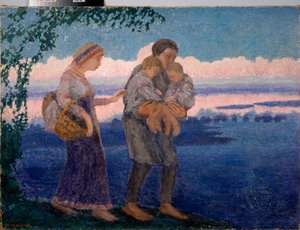 Evening Homecoming - Målning av Mikhail Nikolayevich Yakovlev (1880-1942), olja på duk
