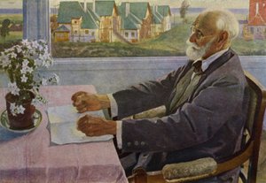 Porträtt av den ryske fysiologen Ivan Pavlov (färg litho) av Mikhail Vasilievich Nesterov