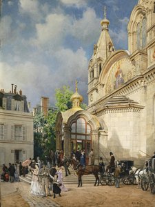 Kommer ut ur en kyrka, 1870-1880-talen av Mikhail Yakovlevich Villie
